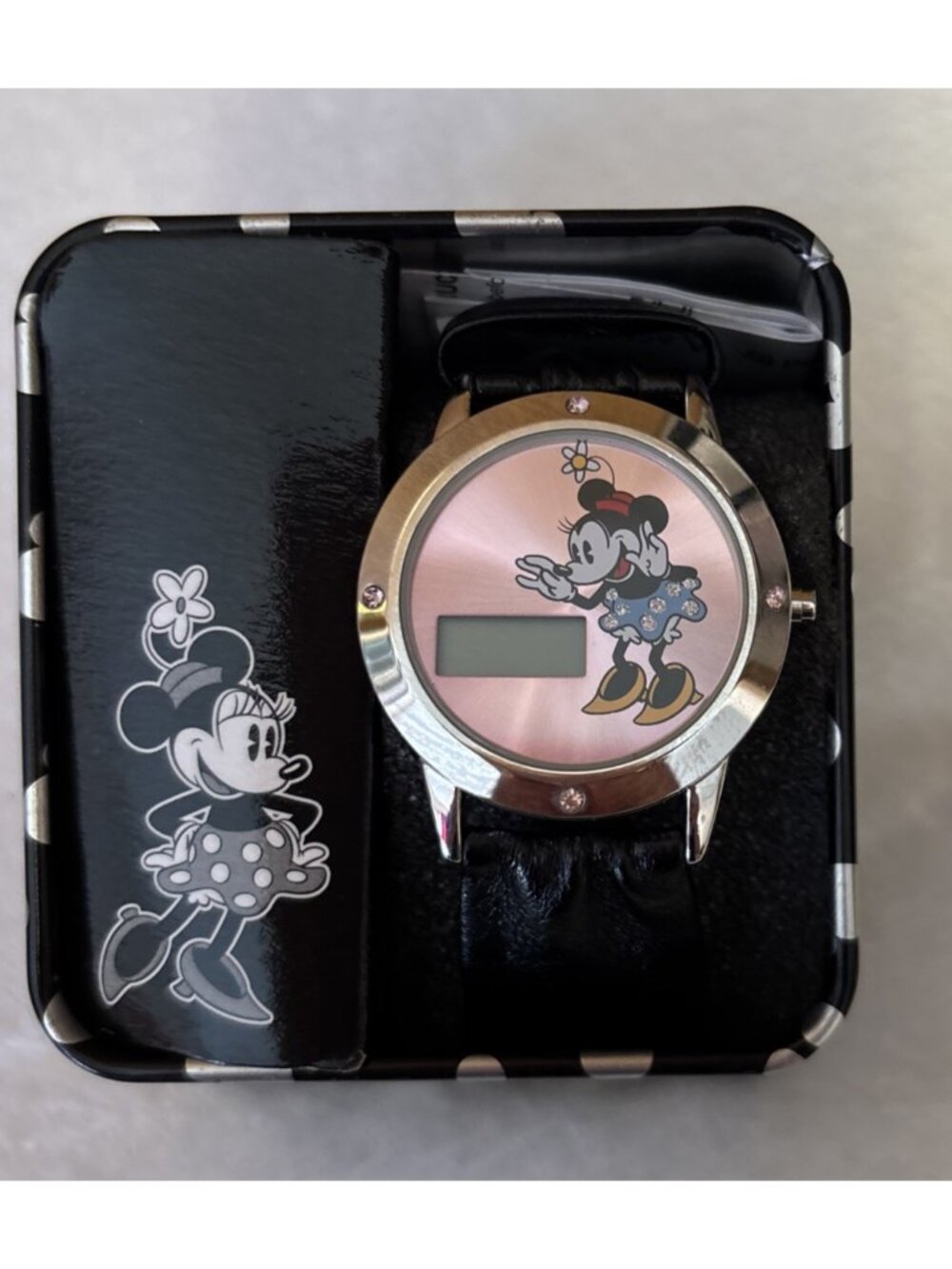 Vintage Disney Minnie Mouse Digital Watch New in Case Pink stones With papers